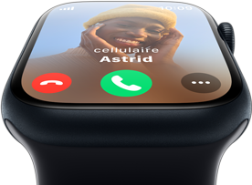 Vue avant d’une Apple Watch affichant un appel entrant